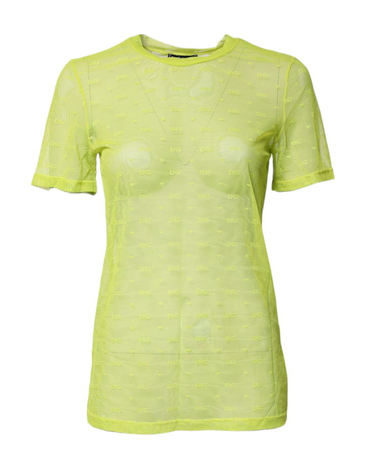 Green Nylon See Through Women Short Sleeves Top