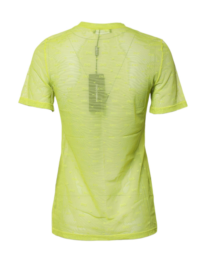 Green Nylon See Through Women Short Sleeves Top