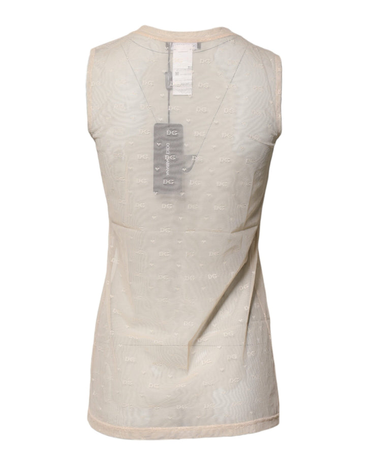 Ivory Nylon Logo See Through Sleeveless Tank Top