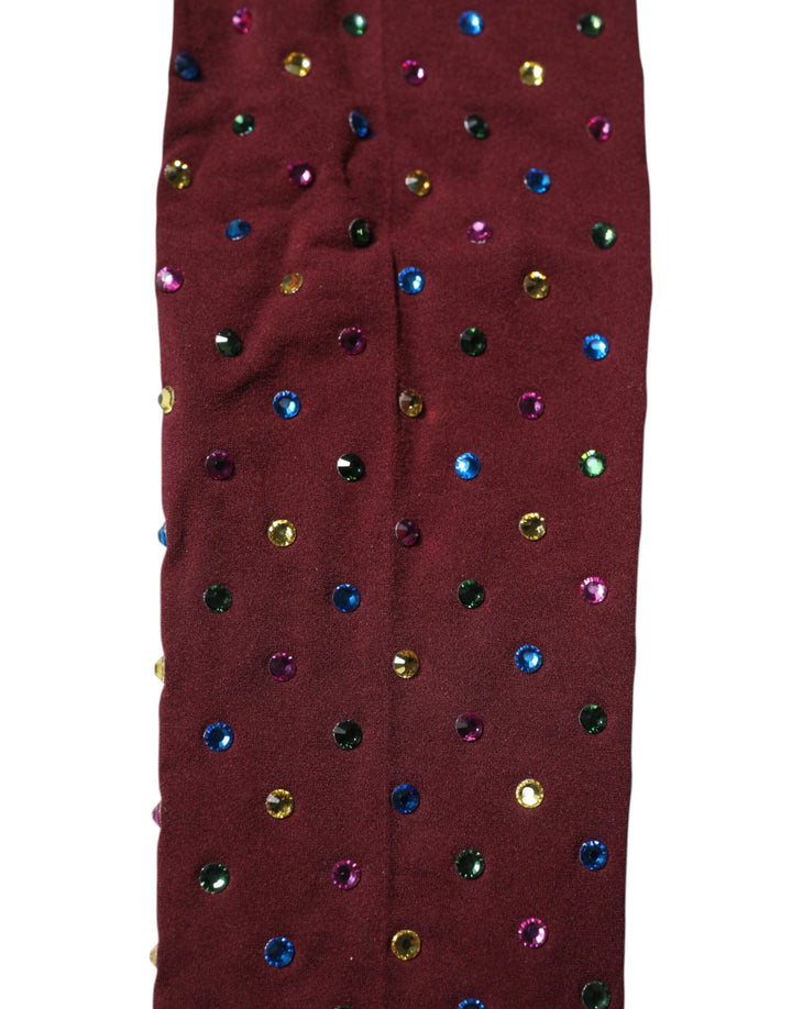 Maroon Nylon Crystal Embellished Pantyhose Tights