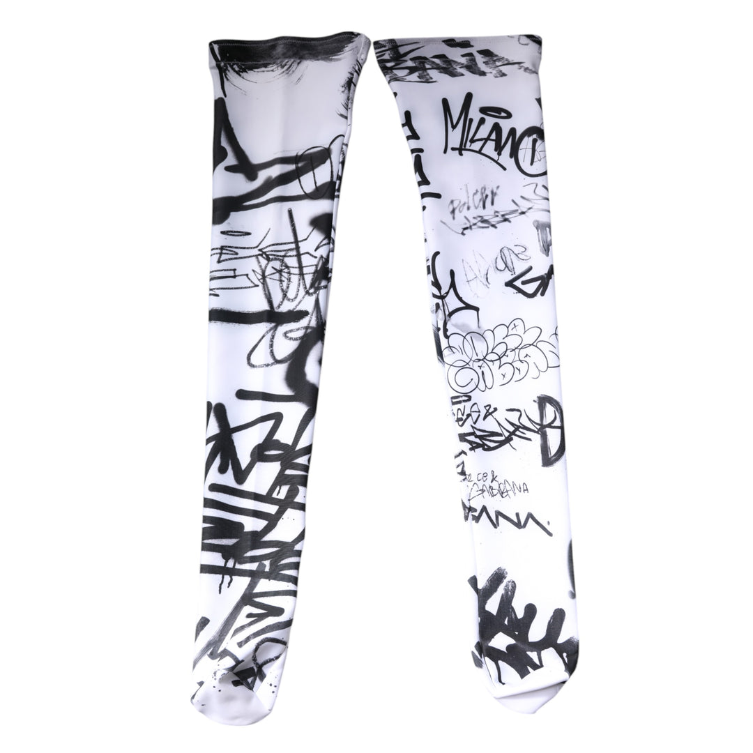 White Graffiti Cotton Over Calf Stockings Socks