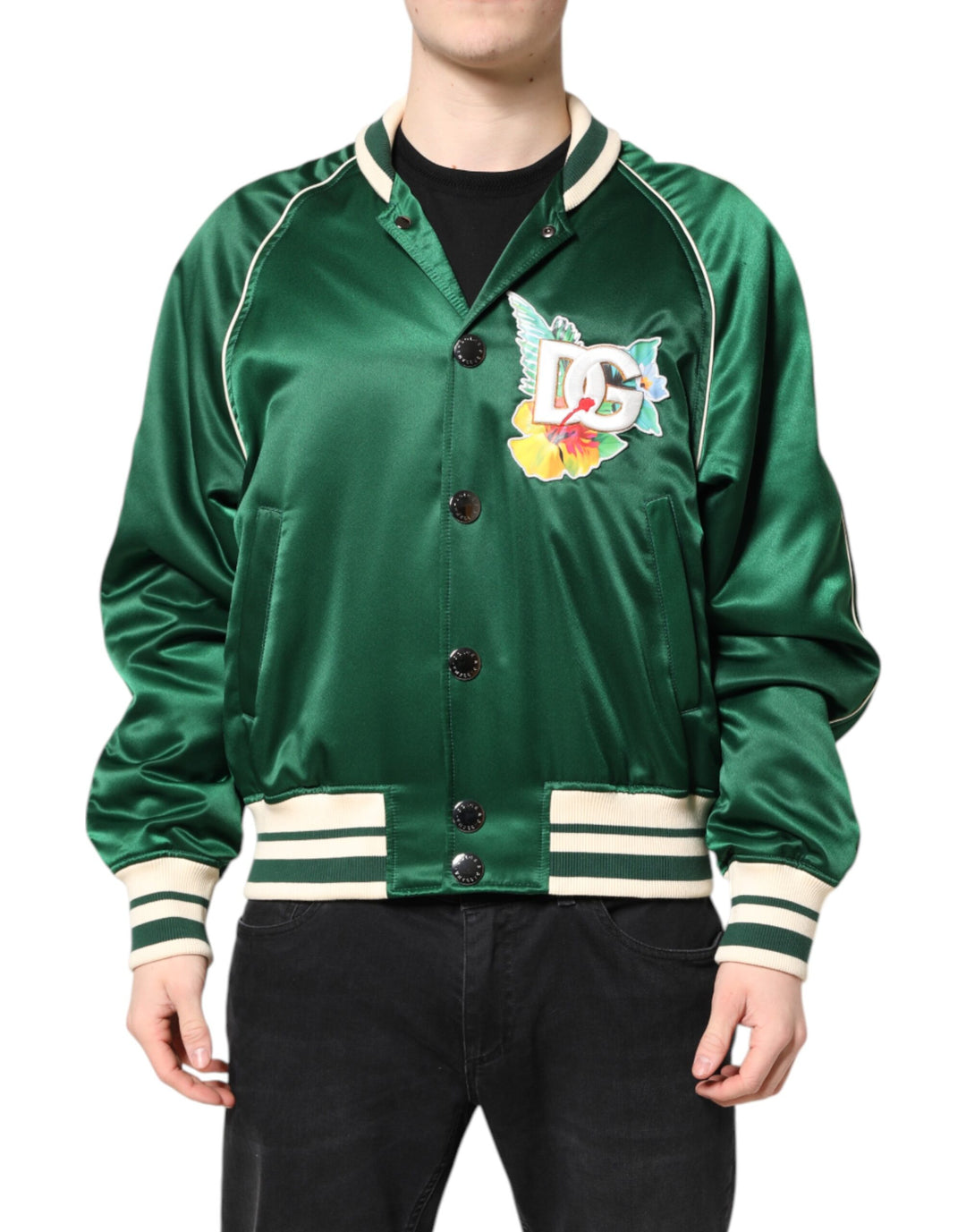 Green Floral DG Logo Full Zip Bomber Jacket