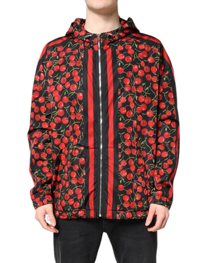 Black Cherry Print Hooded Windbreaker Jacket