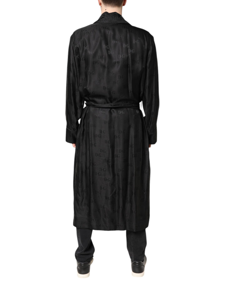 Black Silk DG Logo Men Wrap Robe Coat Jacket