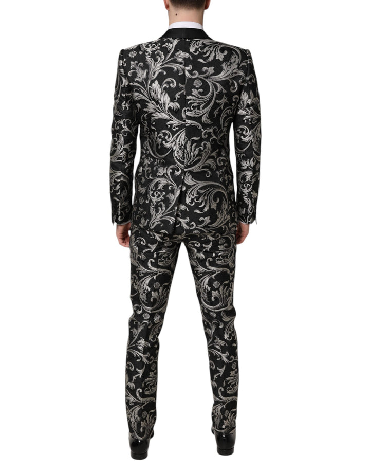 Black Gray MARTINI Jacquard Men 3 Piece Suit