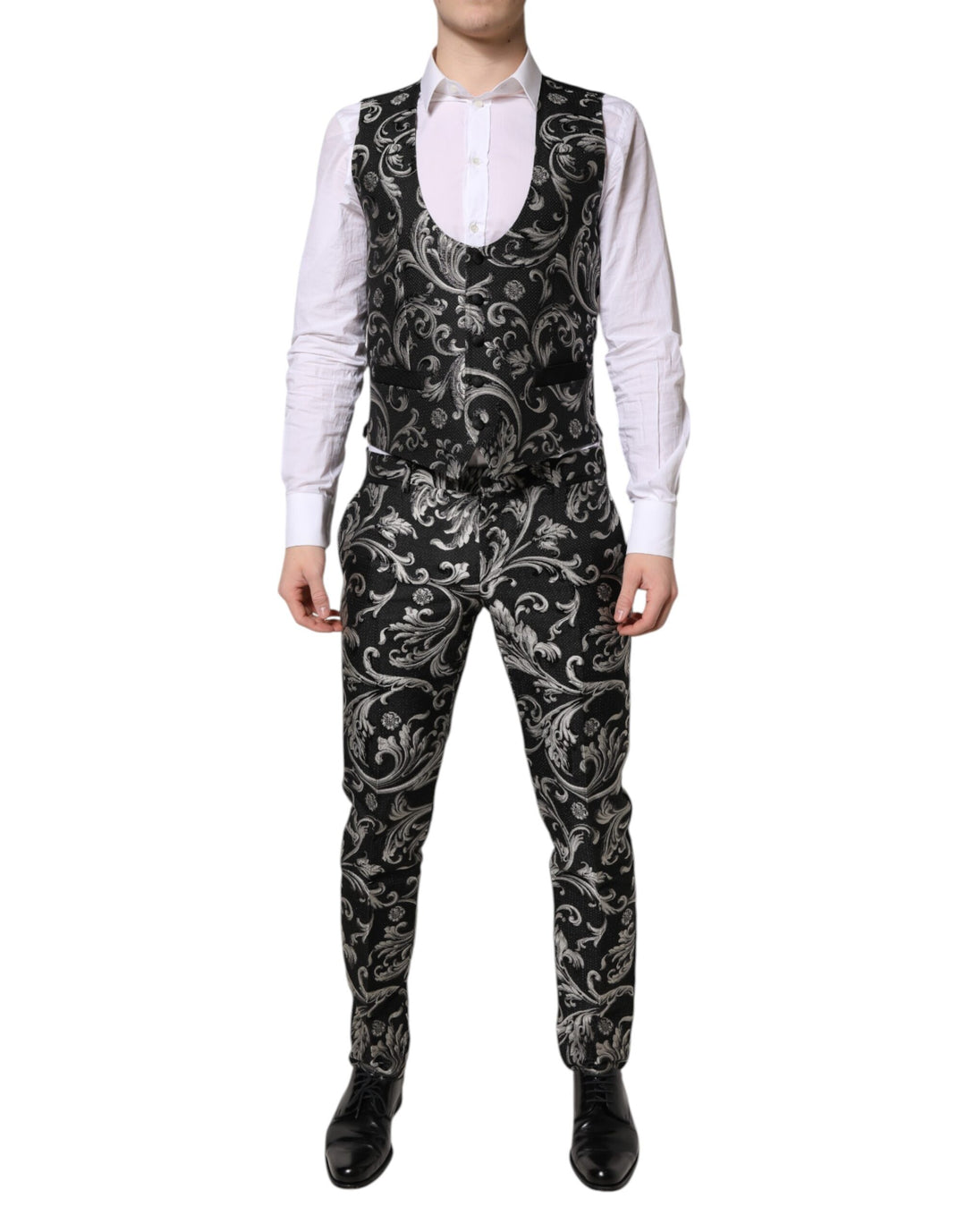 Black Gray MARTINI Jacquard Men 3 Piece Suit