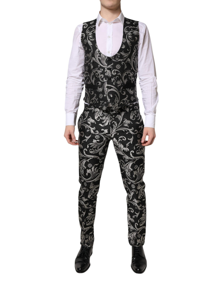 Black Gray MARTINI Jacquard Men 3 Piece Suit