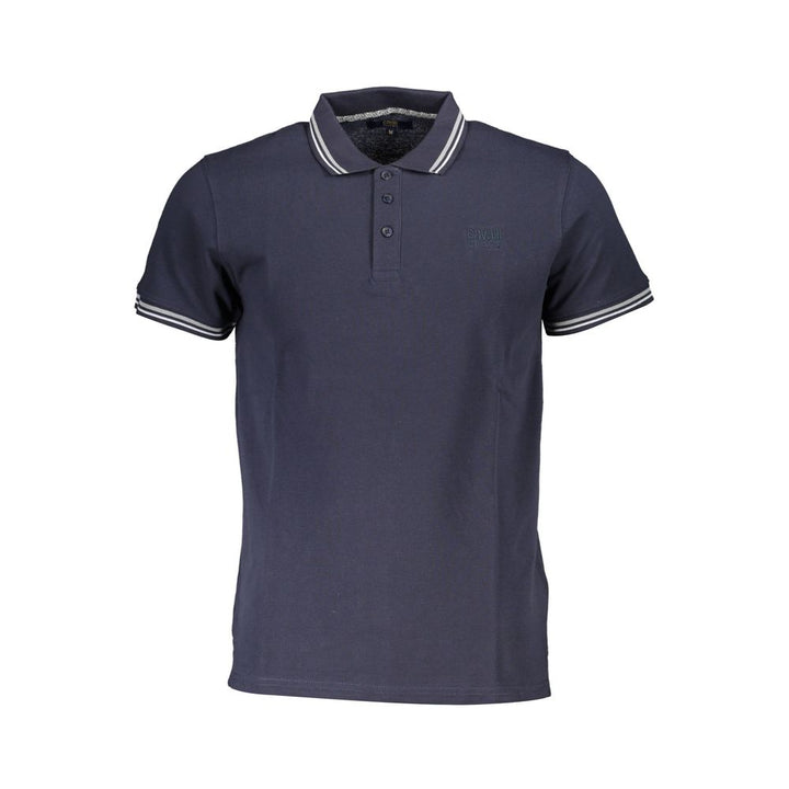 Blue Cotton Men Polo Shirt