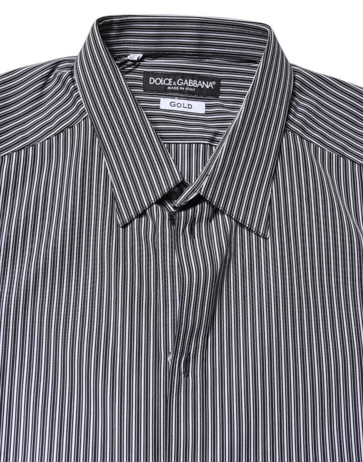 Black White Striped GOLD Formal Dress Shirt