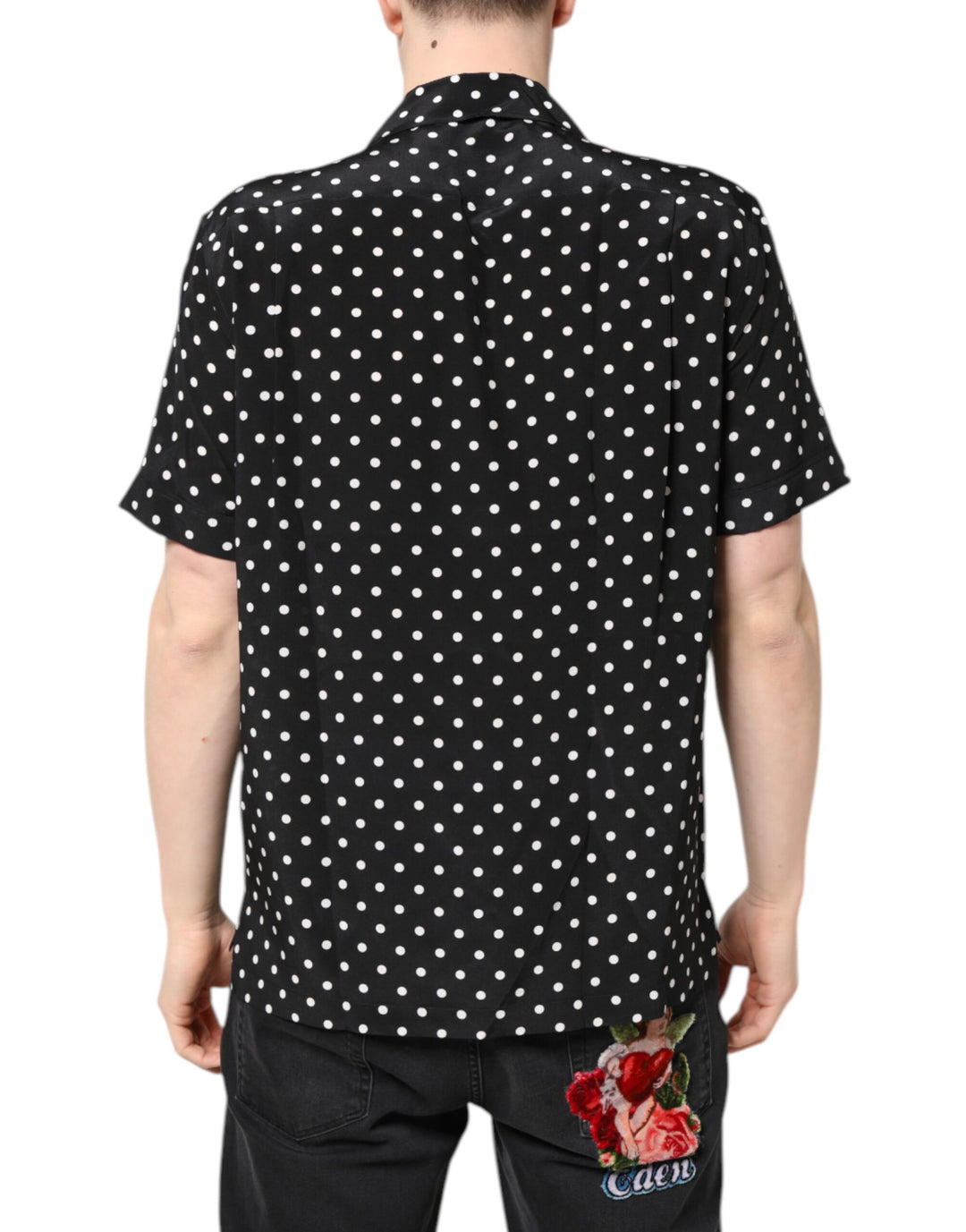 Black Polka Dot Short Sleeves Casual Shirt