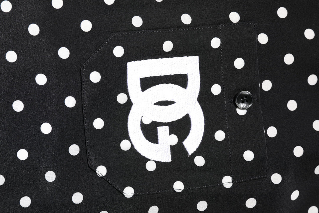 Black Polka Dot Short Sleeves Casual Shirt