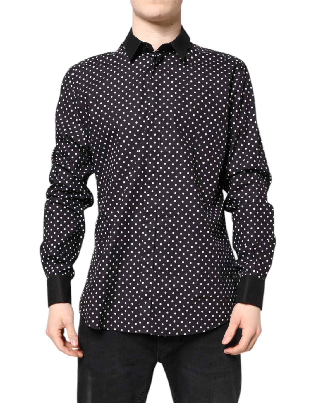 Black Polka Dot Cotton Formal Dress Shirt