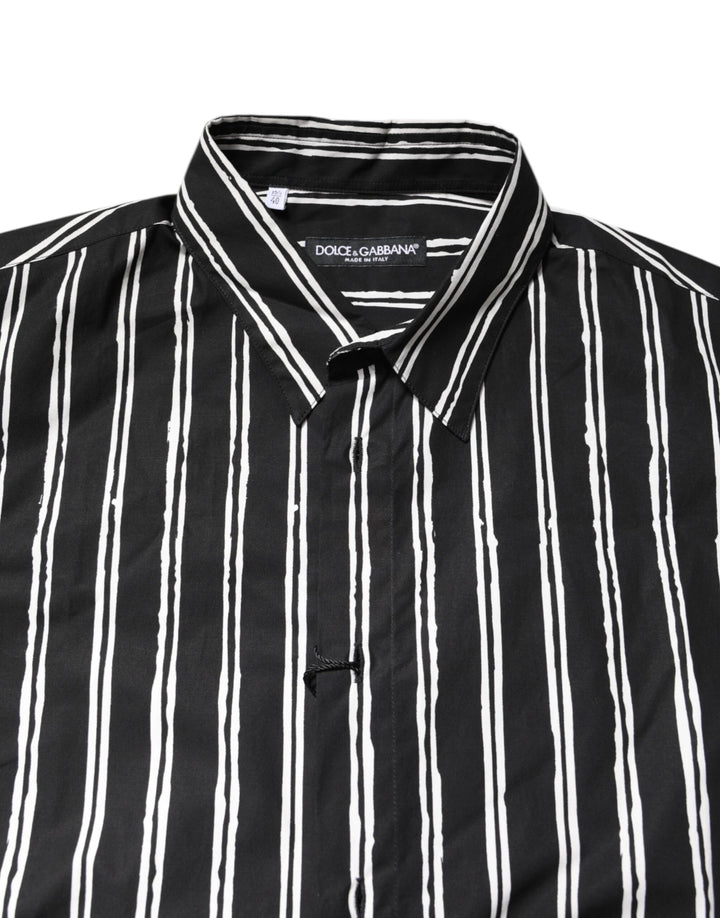 Black White Striped Cotton Dress Shirt