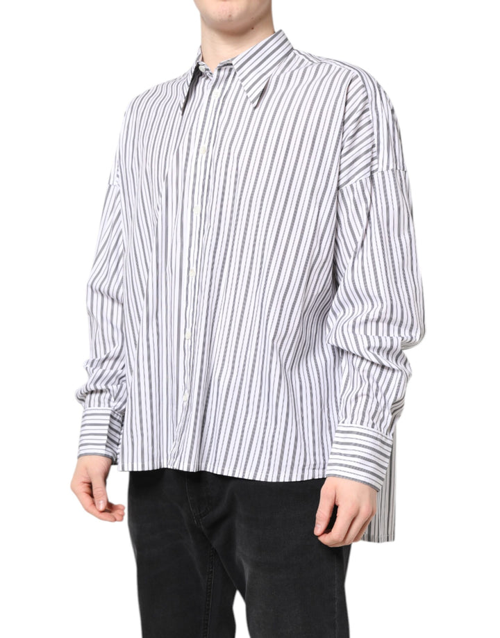 White Black Stripe Button Down Casual Shirt