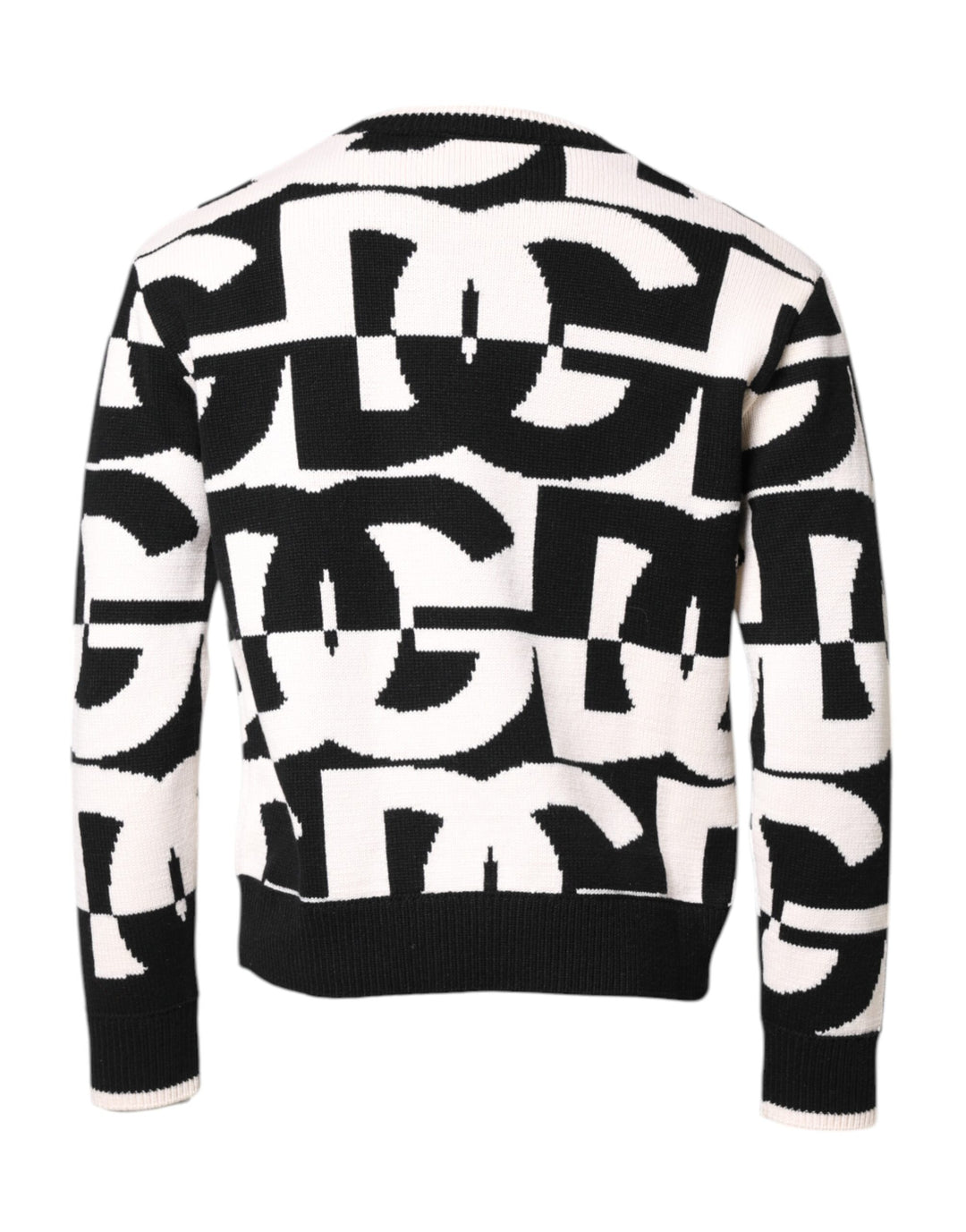Black White Knit Logo Print Pullover Sweater