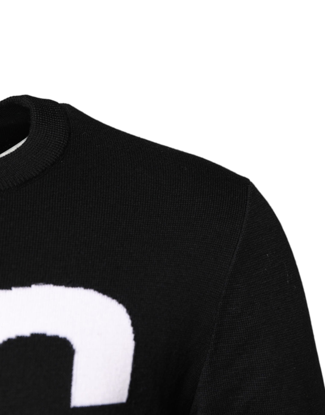 Black White Knit Logo Print Pullover Sweater