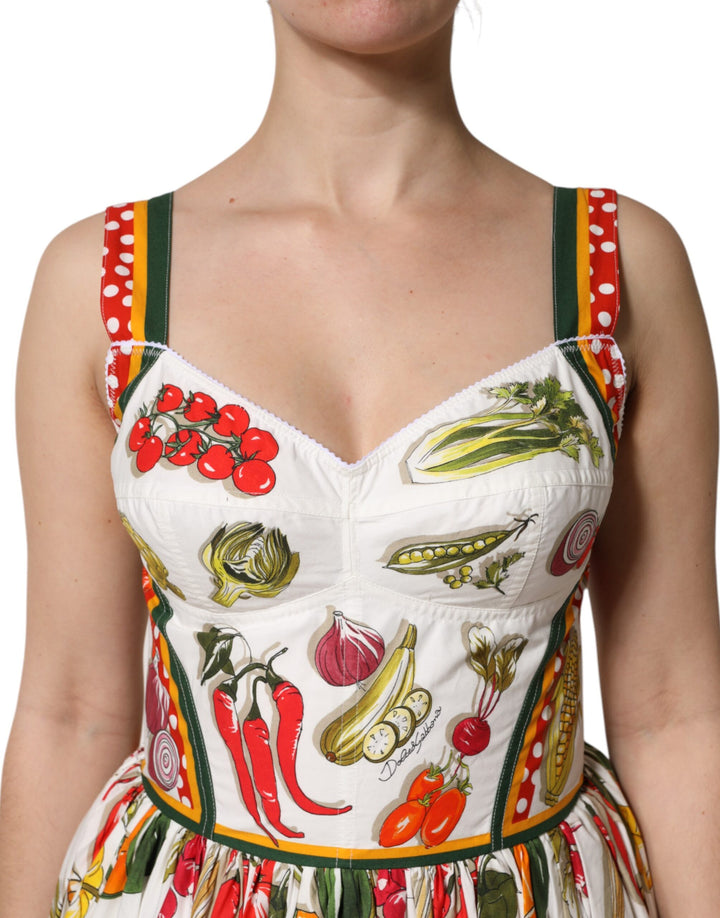 White Vegetables Sleeveless A-line Midi Dress
