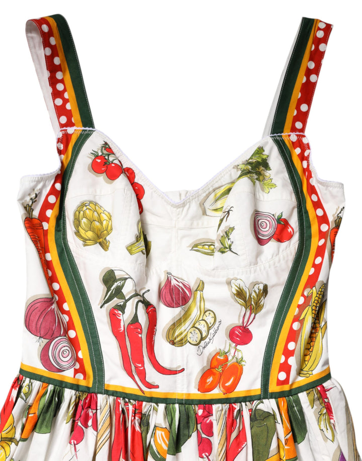 White Vegetables Sleeveless A-line Midi Dress
