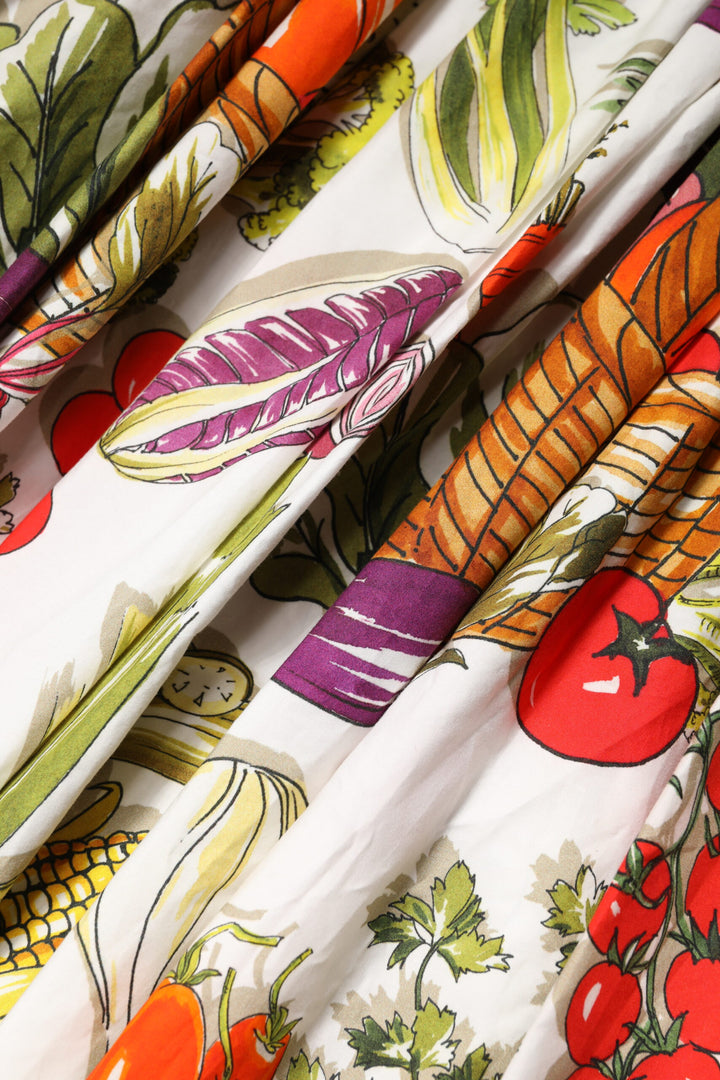 White Vegetables Sleeveless A-line Midi Dress