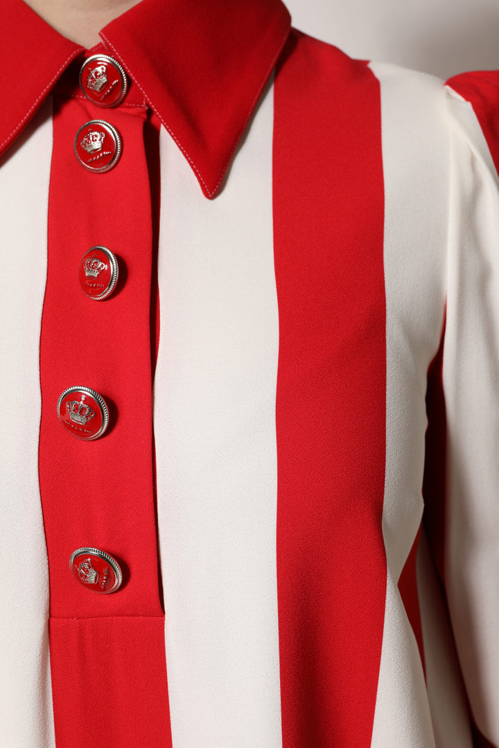 White Red Stripes Long Sleeves Mini Dress