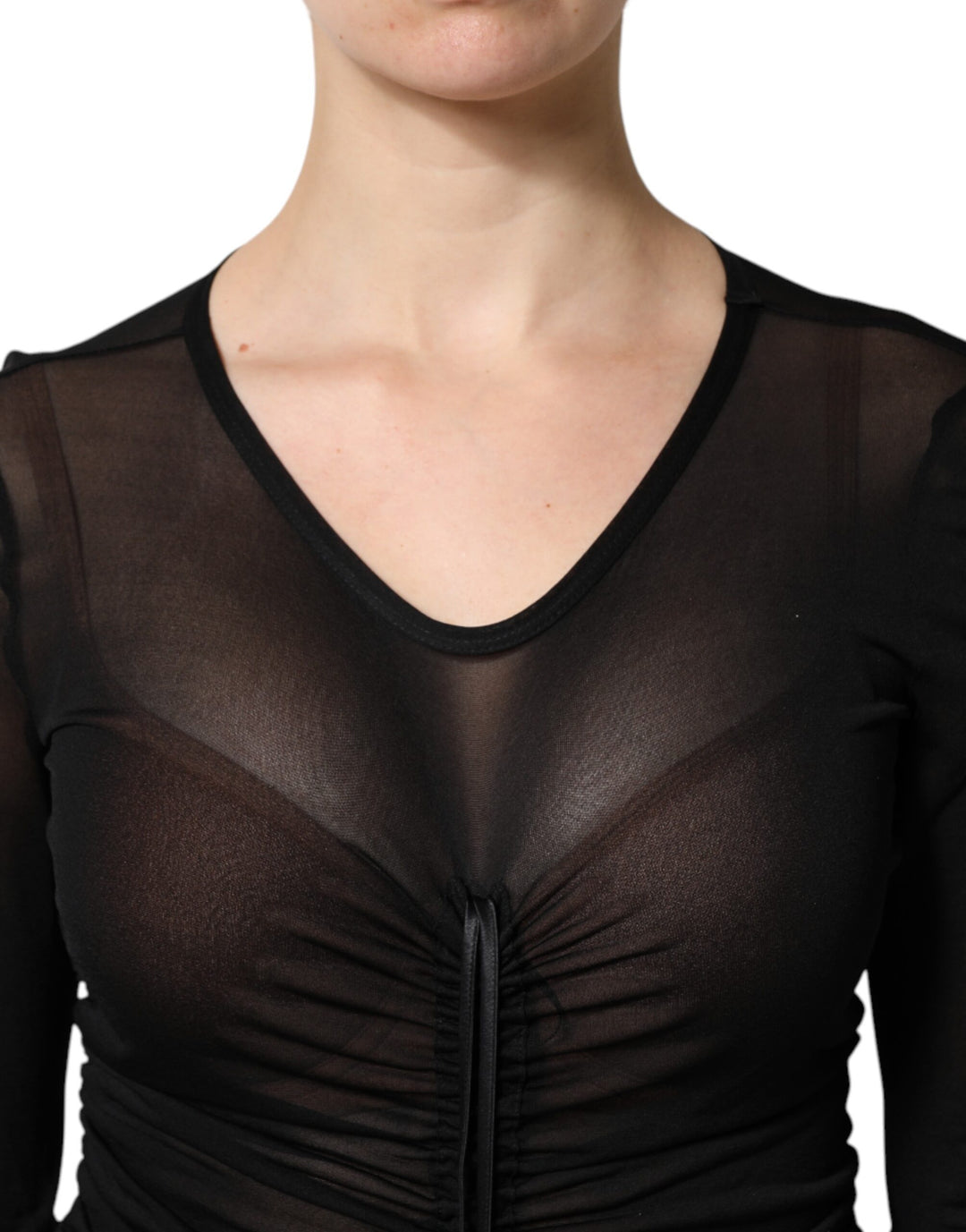 Black Mesh Trim Bodycon Long Sheath Dress