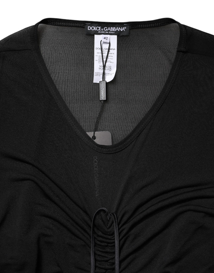 Black Mesh Trim Bodycon Long Sheath Dress