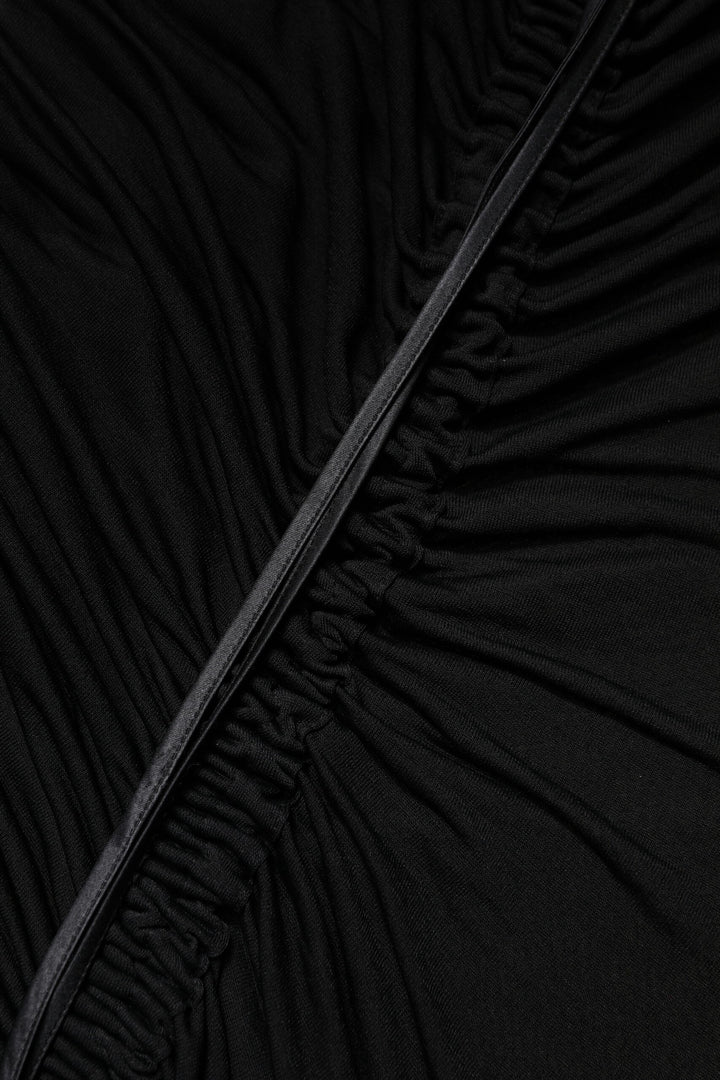 Black Mesh Trim Bodycon Long Sheath Dress