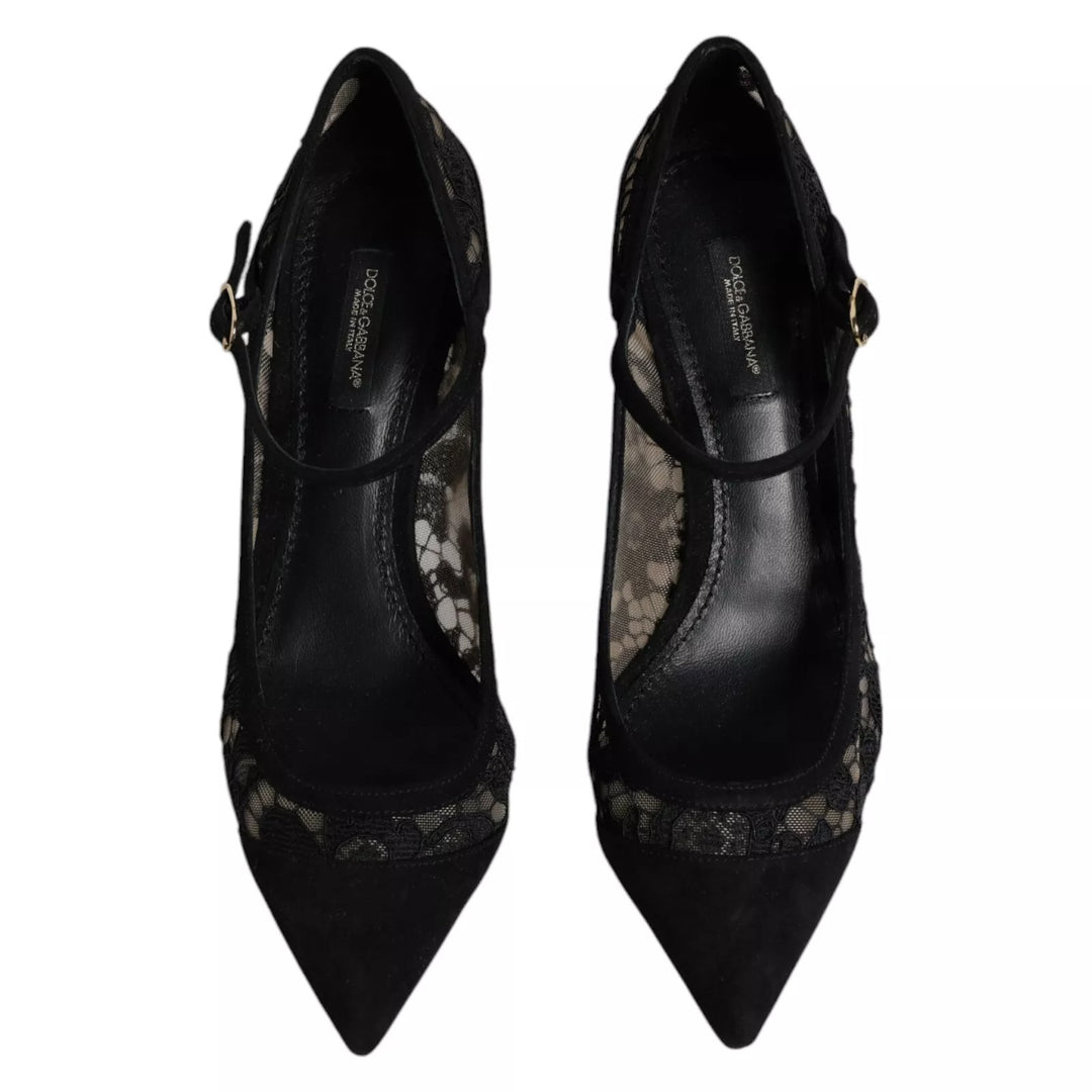 Black Mary Jane Taormina Lace Pumps Shoes