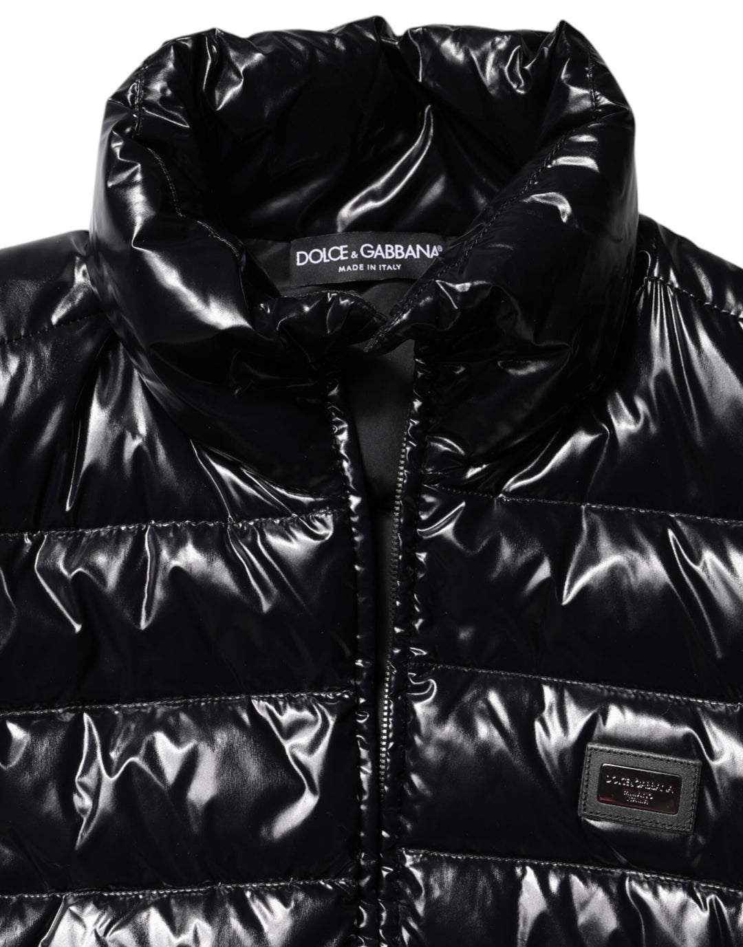 Black Logo Plaque Full Zip Puffer Jacket