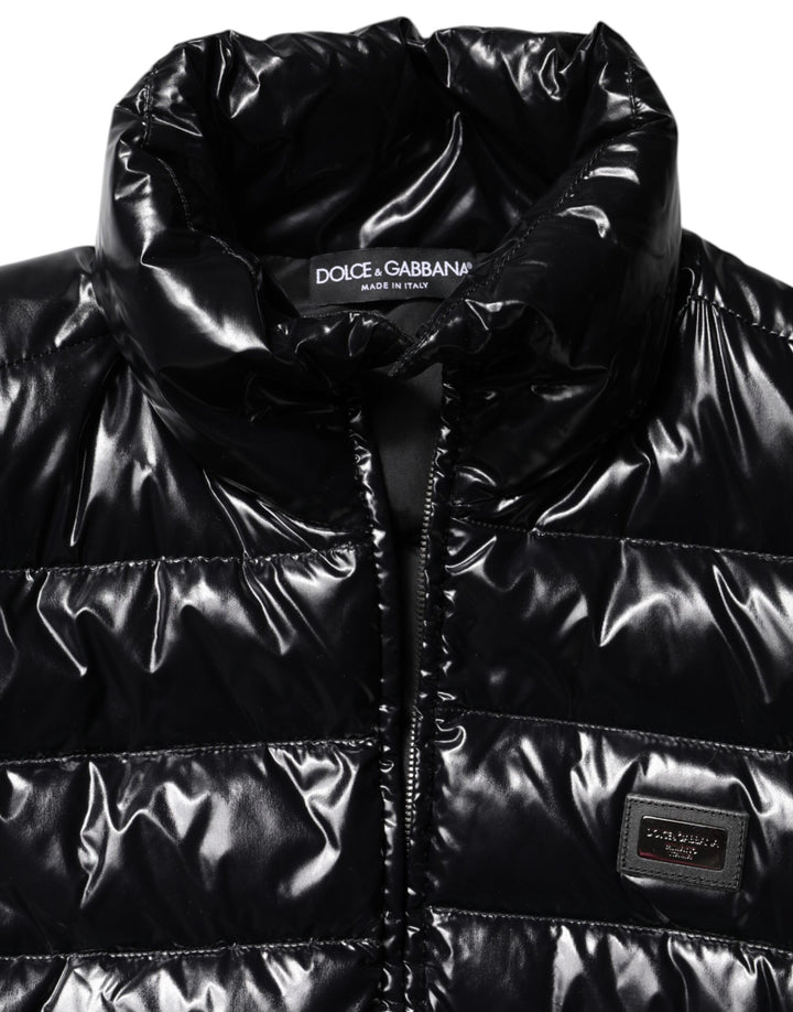 Black Logo Plaque Full Zip Puffer Jacket
