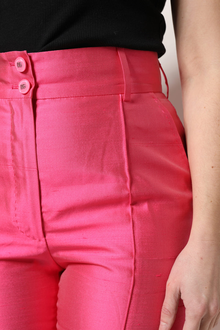 Pink Silk High Waist Tapered Pants