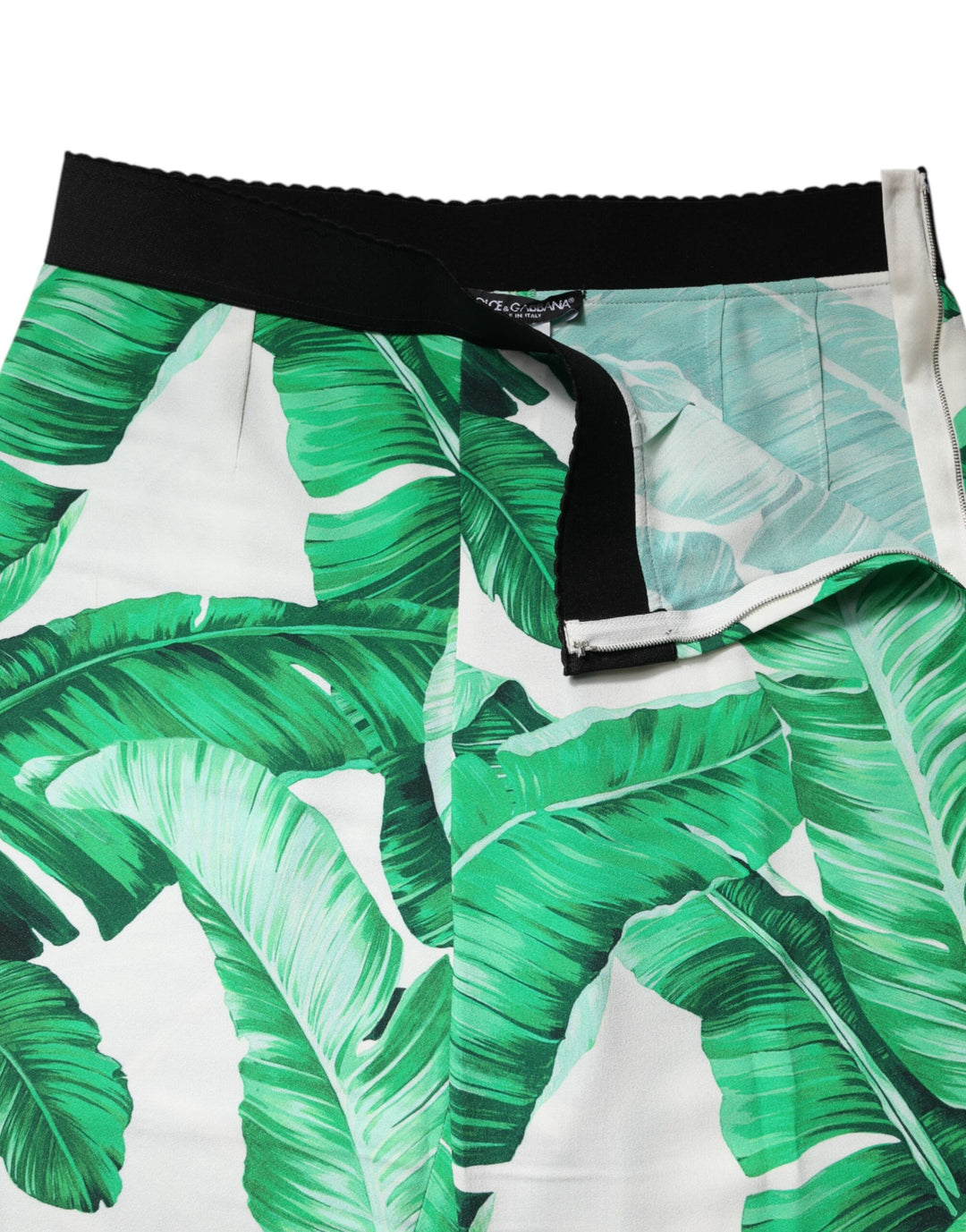 White Green Leaf High Waist Pants
