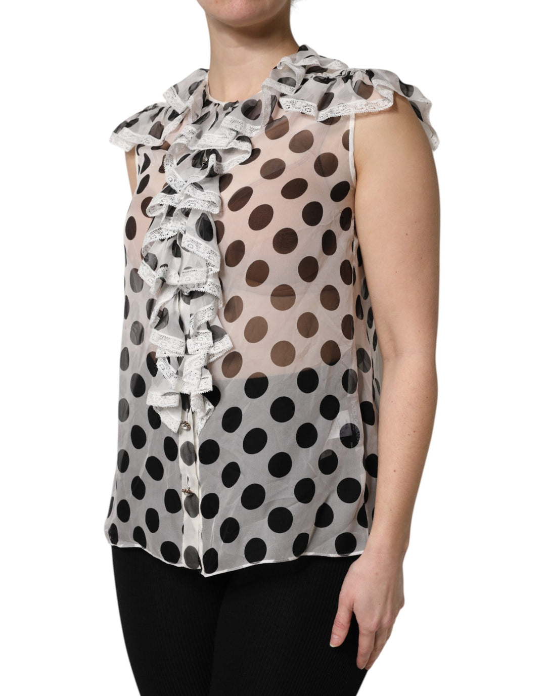 White Black Polka Dot Cotton Sleeveless Top