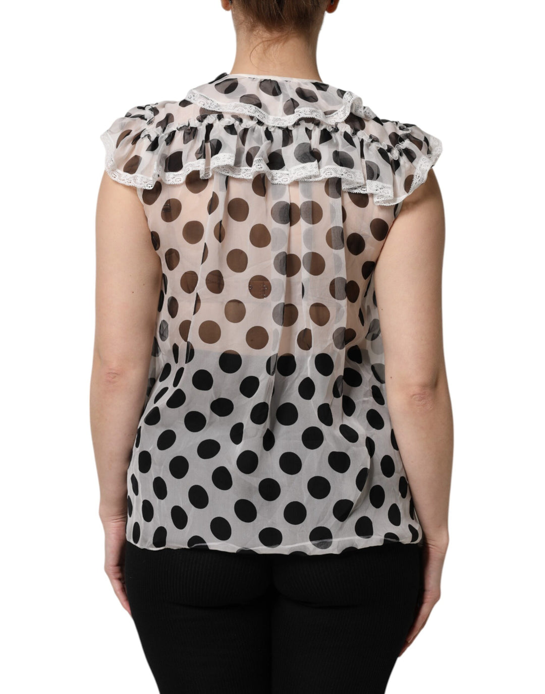White Black Polka Dot Cotton Sleeveless Top