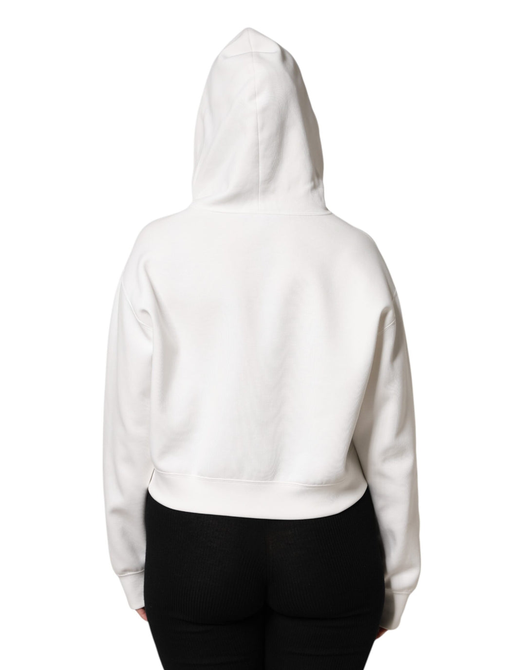 Ivory Cotton Printed Hooded Pullover Sweater