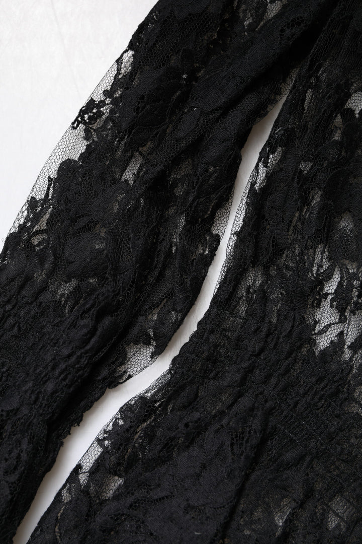 Black Cotton Floral Lace Women Blouse Top