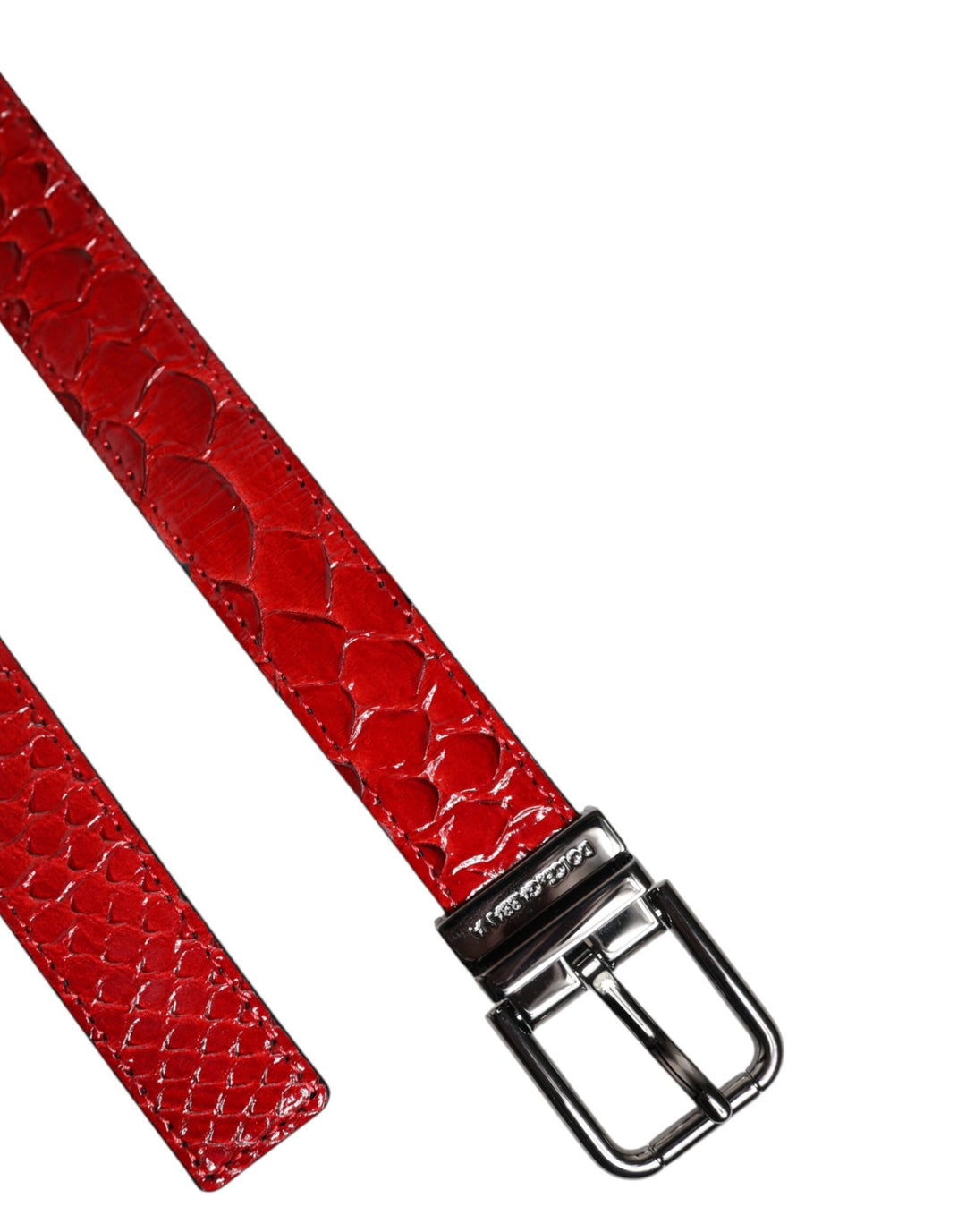 Red Exotic Leather Brass Metal Buckle Belt