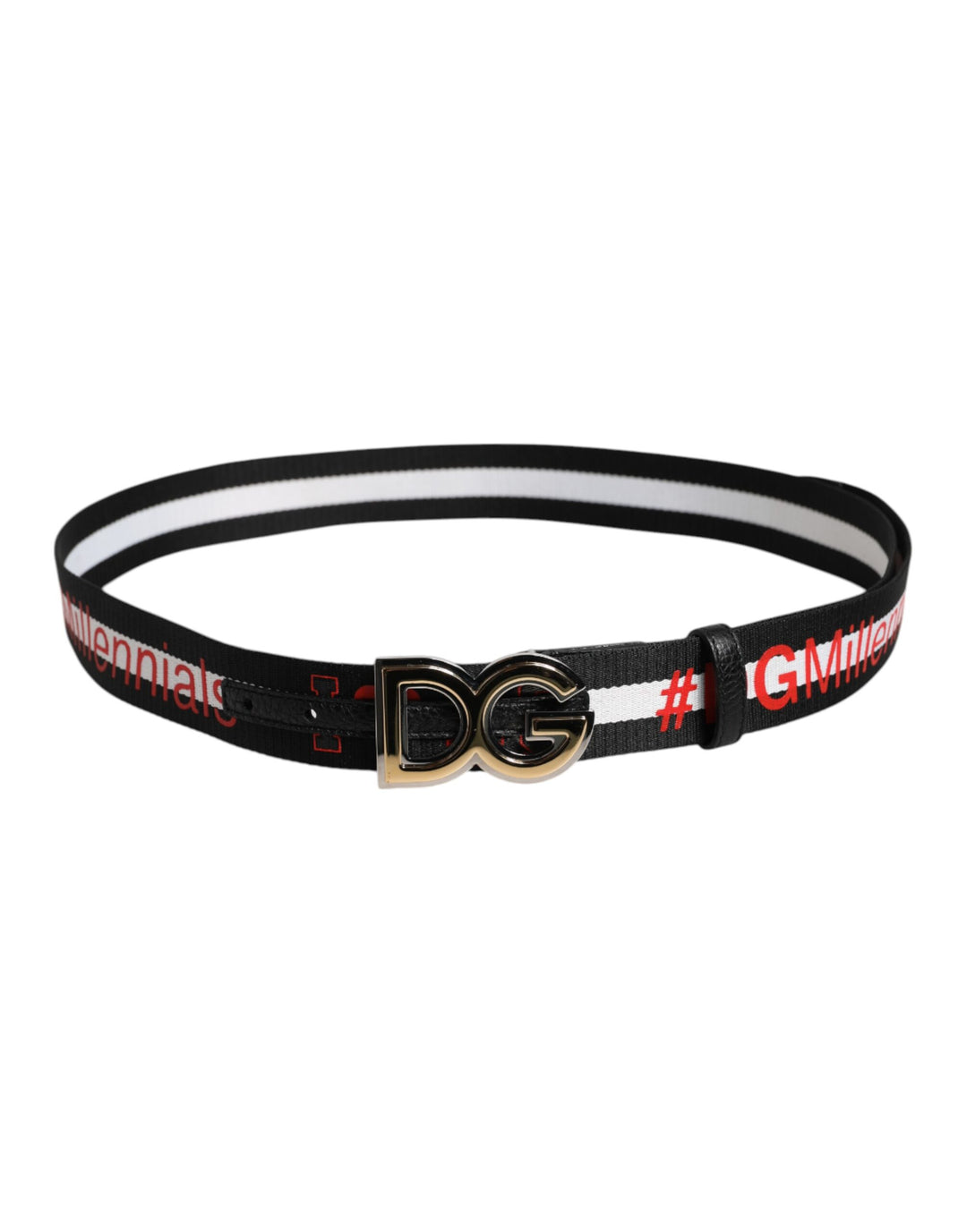 Black Cotton Logo Print DG Buckle Belt