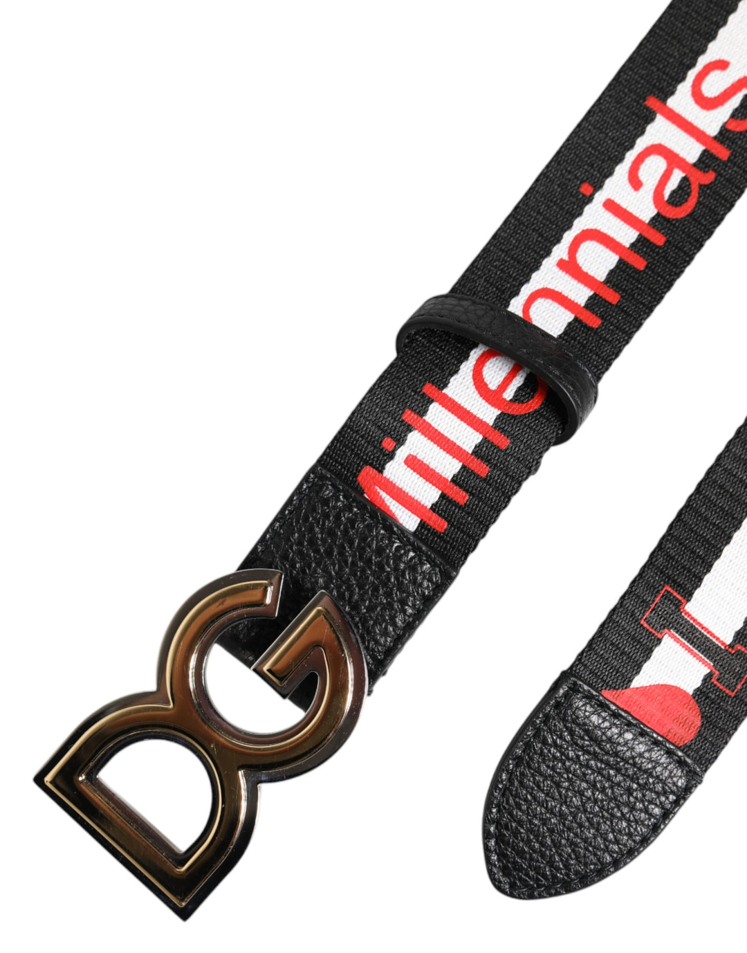 Black Cotton Logo Print DG Buckle Belt