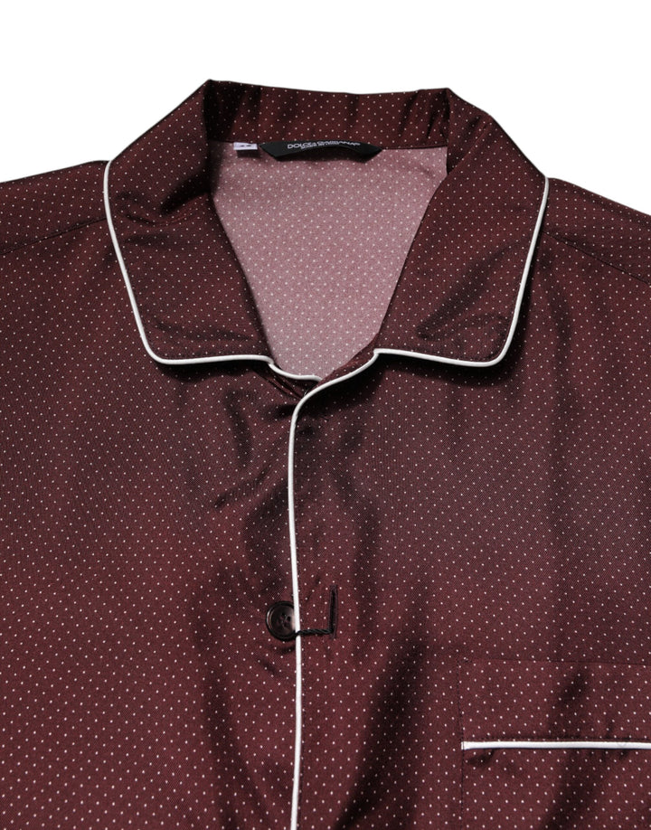 Burgundy Silk Dotted Long Sleeves Shirt