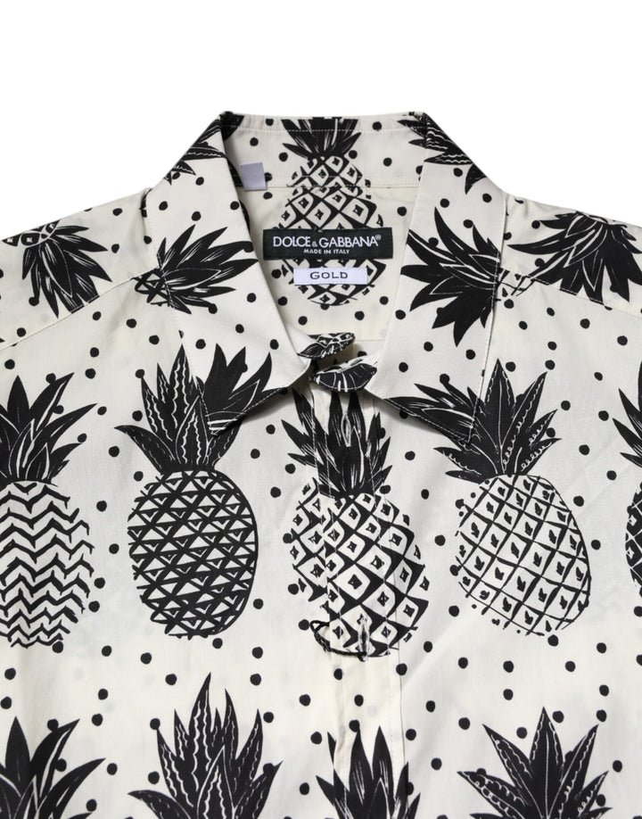 White Pineapple Print Long Sleeve GOLD Shirt