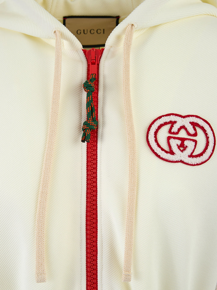 Cream Polyester Hooded Logo Sweatsuit