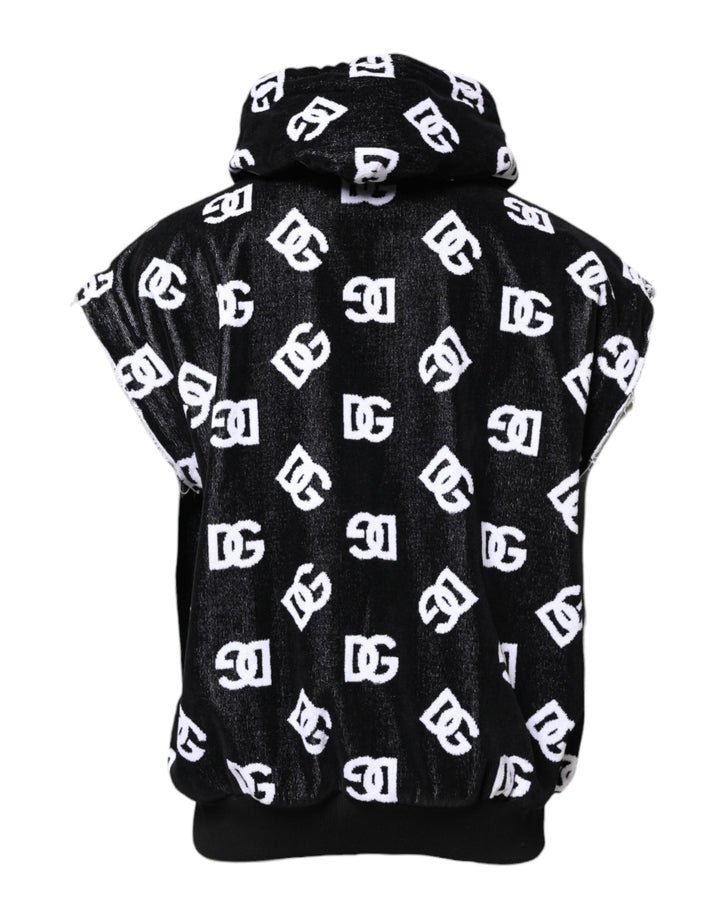 Black DG Cotton Hooded Sleeveless Sweater