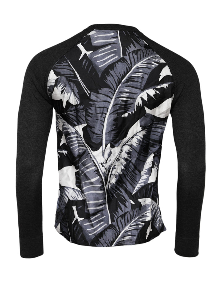 Black Printed Knitted Men Pullover Sweater