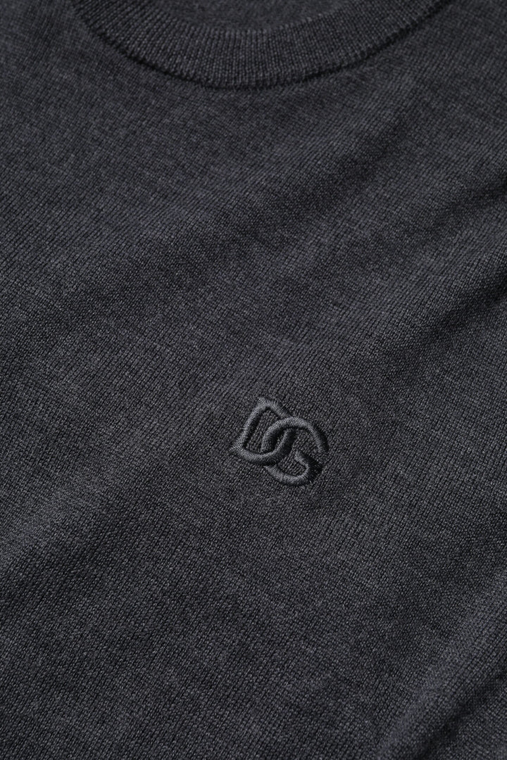Gray Wool Logo Knitted Men Pullover Sweater