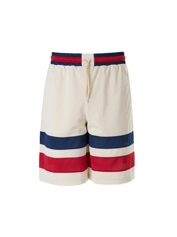 Cream polyester Logo Shorts