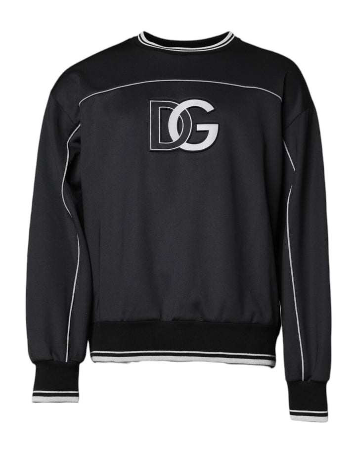 Black Logo Polyester Crew Neck Men Pullover Sweater