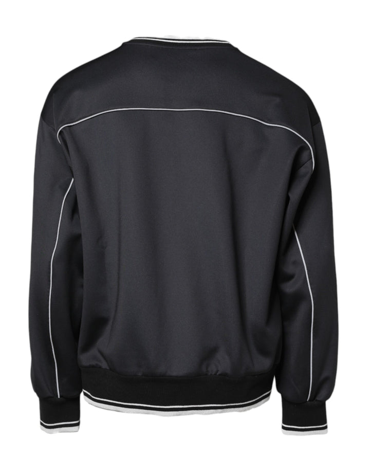 Black Logo Polyester Crew Neck Men Pullover Sweater