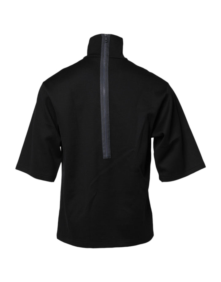 Black Cotton DG Print Turtleneck T-shirt