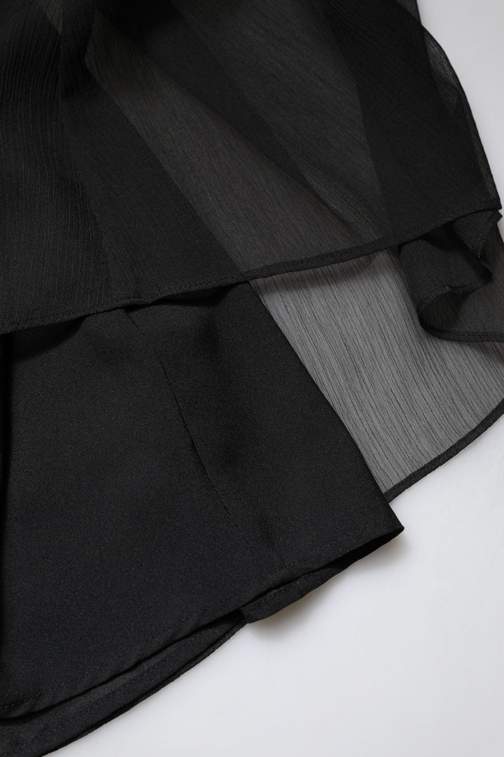 Black Tulle Pearl Sleeveless Long Gown Dress